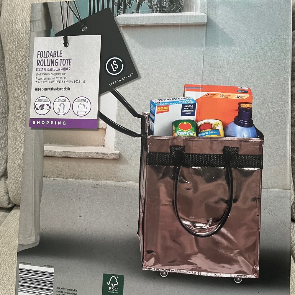 Foldable Rolling Tote - Rose gold